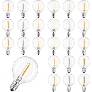 Lot de 25 ampoules LED G40 de remplacement en verre, étanches IP44, blanc chaud, pour guirlandes lumineuses 0,6 W 220-240 V E12 2200 K. La commande ne contient pas de guirlande lumineuse. - Neuf