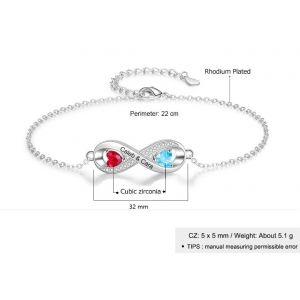 Bracelet Personnalis&eacute; Pour Femme En Argent R&eacute;glable Coeur/Infini Avec Gravure Du Pr&eacute;nom Bracelets M&egrave;re-Fille Cadeau Pour Anniversaire Saint-Valentin F&ecirc;te Des M&egrave;res - Neuf