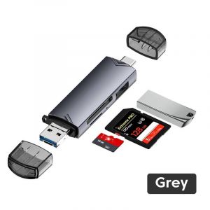 6 in 1 Card Reader USB3.0 Lecteur de carte 6 en 1 USB 3.0 vers Type C,Micro USB,Adaptateur OTG Universel,Adaptateur Multifonctionnel SD TF,Transmission Haute Vitesse--6 in1 Card Grey - Neuf