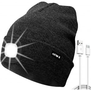 Nsiecd-Led Bonnet Lampe Frontale, Usb Type C Rechargeable 4 Led Chapeau De Course Ultra Lumineux Lumi&egrave;re Hiver Chaud Tricot Bonnet Cadeaux Pour Hommes Et Femmes - Neuf