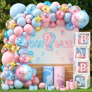 ChicSlick-122Pcs Gender Reveal Party Decoration Avec Boite Baby, Kit Arche Ballon Rose Bleu, Boy Or Girl Ballon, Cube Baby Shower Décoration Baptême Révélation Sex Bebe Garçon Fille[X1389] - Neuf