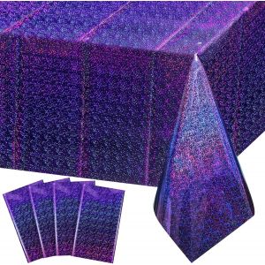 Lot De 4 Nappes En Plastique Irisées Violettes, Jetables Et Brillantes, Rectangulaires, Imprimées Au Laser, Pour Décoration De Fête, Anniversaire, Mariage, Noël - Neuf