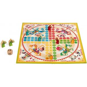 PLAY-Jeu De Petits Chevaux Carrousel-Jeu De Soci&eacute;t&eacute; Traditionnel-Figurines En Bois-D&egrave;s 4 Ans, J02744, Beige - Neuf