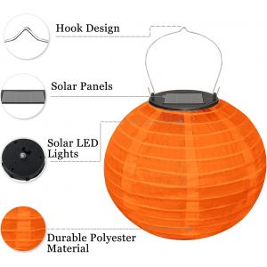 ASFASFq-2 Pièce Lanterne Solaire LED Exterieur, 20cm Ronde Lampions d'extérieur Résistants Aux Intempéries, Polyester Suspendre Lampion de Style Oriental Chinois pour Jardin Célébrations (Orange) - Neuf