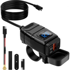 CMWX-Prise USB Moto, Prise de Chargeur de Voiture QC3.0 USB& PD Type C, Chargeur USB Moto 12V Étanche Charge Rapide avec Interrupteur et Voltmètre LED, pour Bateau Marin Caravane - Neuf