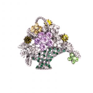 Broche Vintage En Forme De Panier De Fleurs, Orn&eacute;e De Strass, Pour Femme, Accessoire De Veste Ou De Corsage. Verte. - Neuf