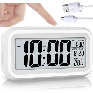 KAL-Egen Réveil Numérique Avec Grand Affichage De La Température Led - Sans Tic-Tac - Fonction Snooze - Réveil De Voyage - Horloge De Table Avec Grand Écran Led - Contrôle De La Lumière - Neuf