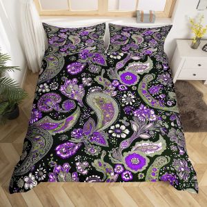 Double (Sans Couette)-Noir Bleu-Housse De Couette Double Motif Cachemire, Parure De Lit Bohème À Fleurs Pour Enfants, Garçons Et Filles, Parure De Lit Rétro Damassée Égyptienne Douce Sans Couette, P - Neuf