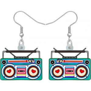 Kal-Acrylic Fun Vintage Boucles D'oreilles Cassette Tape Radio Bijoux Rétro Pour Femmes Filles 80s 90s Cadeaux Nostalgiques Fête Favors - Neuf