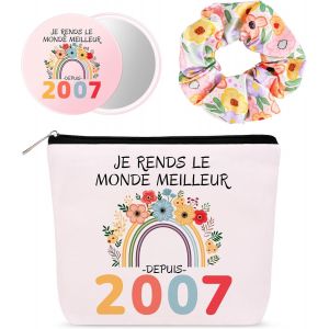 MAA-Cadeau Fille 18 Ans, 18 Ans Anniversaire Fille Trousse Maquillage & Miroir De Poche & Chouchou Cheveux, Idée Cadeau Fille 18 Ans Anniversaire, Cadeau Personnalisé Fille (18 Ans) - Neuf