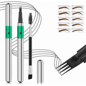 KALANKA-Crayon Sourcils 4 Fourches Résistant à l'Eau - Pointe Ultra-Fine & Formule Anti-Tâches/Anti-Transpiration pour Effet Sourcils Naturels (Gabarit & Brosse Pro) (Marron foncé) - Neuf