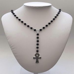 Noir Perl&eacute; Chapelet Croix Pendentif Collier Gothique Ankh Croix &Eacute;gyptienne Sorci&egrave;re Pa&iuml;en Bijoux Dames Cadeau Mode Charme Bijoux - Neuf