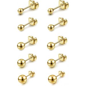 10pcs Clous Boucle D'oreilles Boule Or Boucles D'oreilles Acier Inoxydable Piercings Tragus Cartilage H&eacute;lix Oreille Perle Rond 3mm-8mm Dor&eacute; Bijoux De Corps Femme Homme - Neuf