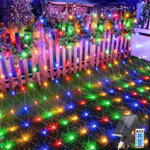 JGD-cxilexy Filet Lumineux Solaire Ext&eacute;rieur, 2 M x 3 M 198 LEDs Guirlande Lumineuse de Filet avec 8 Modes, T&eacute;l&eacute;commande, Etanche Guirlande Lumineuses Filet pour No&euml;l Buissons Cl&ocirc;ture Jardins - Neuf