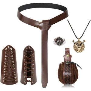 Cauc-Ceinture Medievale Femme Vintage Bourse Accessoire Medieval Costume Viking Homme Brassards Cuir Gauntlet Anneau Argent Collier Deguisement Pirate Pour F&ecirc;te Elfe Sorci&egrave;re Cosplay Renaissance Hall - Neuf