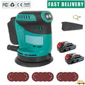 Ponceuse orbitale al&eacute;atoire &agrave; batterie, ponceuse &eacute;lectrique sans fil avec collecteur de poussi&egrave;re, contient 12 feuilles de papier abrasif et 2 batteries pour le polissage, le pon&ccedil;age - Neuf