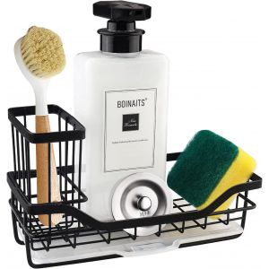 KAL-Organiseur D'Évier, Multifonctionnel Pour Évier De Cuisine Organisateur, Porte Eponge Evier Cuisine En Acier Inoxydable Avec Bac (Ensemble Deux Pièces-Noir) - Neuf