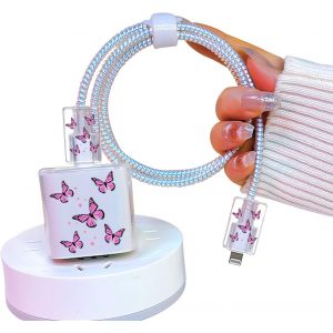 Lbgwp60-Série De Câbles Protection Avec Motif Joli Papillon Rose Pour Iphone, Protege Câble Anti-Attaque De Câble, Chargeur Cord Saver Protecteur De Câble, Protecteur De Ligne De Données Pour Usb Pou - Neuf