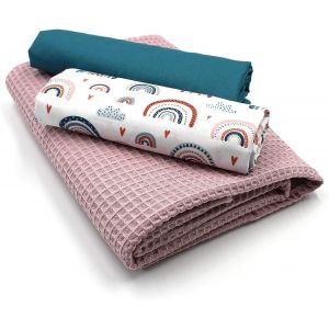 Store Lot De 02 Gaufres + Tissu Gaufré + Tissu 100% Coton Tex Standard 100 (Arcs En Ciel,Blanc Pastel - Neuf
