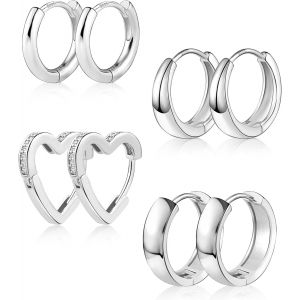 Kal-Boucle Doreille Femme Argent Or En Forme De Coeur 925 Creole Plaqué Or 14k Creoles Acier Inoxydable Ensembles Boucle Boreille Or, Petit Cerceau Tendance Bijoux Cadeaux Pour Femmes - Neuf