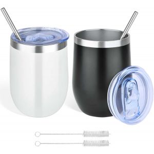 Ytfhg-Gobelet À Vin En Acier Inoxydable Avec Couvercle Et Pinceau À Paille : 2 Pièces 300 Ml Verres À Vin À Double Paroi Isolés Sous Vide, Garde Au Chaud/10 H, Tasse À Café De Voyage 300 Ml, Tasse En - Neuf