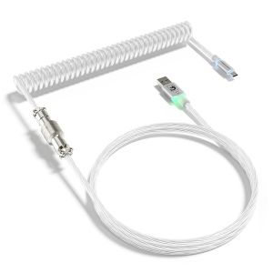 KAL-C01Ultra Câble De Clavier Spiralé, Type C Vers Usb A Avec Aviateur Métallique Détachable, Éclairage D'Interface Rvb, Câble De Clavier Spiralé Usb C Pour Clavier De Jeu Pc - Transparency - Neuf