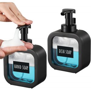 2 x 300 ml Soap Foam Dispenser,Plastic Foam Pump Bottle,with Labels,Bathroom Accessory Set (Black) - Neuf