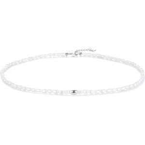 Collier Ras Du Cou Pour Femme Avec Perles D'eau Douce Naturelles Et Argent 925 | Perles De Culture Blanches Brillantes &Oslash; 3,5 Mm &Agrave; 5 Mm,Taille De La Cha&icirc;ne R&eacute;glable 38 Cm + 3 Cm - Neuf