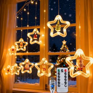 JGD-Guirlande lumineuse rideau d'int&eacute;rieur 3 m, 8 modes + minuteur, t&eacute;l&eacute;commande USB, guirlande lumineuse &eacute;toil&eacute;e, id&eacute;ale pour les fen&ecirc;tres, les sapins de No&euml;l et les chambres - Neuf