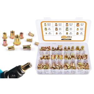 Kit de 230 &eacute;crous &agrave; sertir, assortiment m&eacute;trique SAE en acier au carbone zingu&eacute;, tailles M3 &agrave; M12 UNC - Neuf