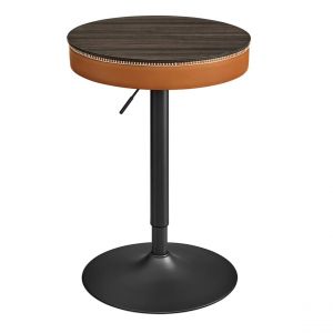 Table de bar r&eacute;glable en hauteur petite table avec rangement PU avec coutures bar cuisine salon noir Helloshop26 12_0005364 - Neuf