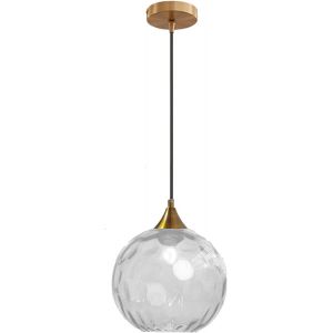 SUBZONAL-20cm Transparent Globe en verre Suspension Base en bronze dor&eacute; avec boule de verre Lampe de plafond suspendue pour &icirc;lot de cuisine, salle &agrave; manger et table de chevet (Transparent) - Neuf