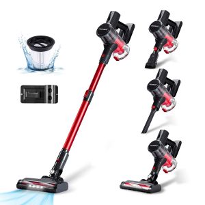 monmecd Aspirateur Balai sans Fil 4-en-1  16Kpa, 150W, 50 Min dAutonomie, LED, 2 Vitesses, Réservoir 1L, pour Tapis Sols Durs Poils dAnimaux - Neuf