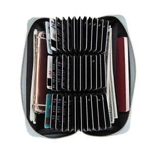 Sac à cartes Organ long (bleu), porte-cartes RFID à 36 emplacements, grand portefeuille accordéon en cuir à fermeture éclair et à carreaux - Neuf
