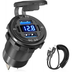 Cmjaagur-Pr Usb C 12v 78w 4 Ports Aluminium Double Pd 30w Et Double Qc 3.0 18w Adaptateur Pr Chargeur De Voiture Avec Voltmètre Et Câble C À C, Adaptée Pour Véhicule Bateau, Camion, Rv[M2368] - Neuf