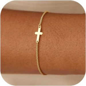 Eryi-Bracelet Femme Or/Argent, Bracelets En Or Plaqué 14k, Réglable Chaîne Doré Croix Pour Filles Femmes - Neuf