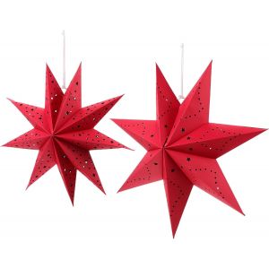 Cmjaagur-Lot De 2 Étoiles De Noël En Papier - Ombre Rouge - Lanterne En Papier - Étoile Lumineuse - Ombre Décorative - 9 Étoiles - Origami - Couverture De Fête De Noël - 35 Cm - 45 Cm[M639] - Neuf