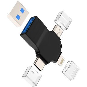 Adaptateur Usb C Lightning Micro Usb Vers Usb-A Pour Iphone 16 15 14 Cl&eacute; Otg 3.0 Portable Type C Prise Pour Apple Photo Externe Flash Drive Stockage Accessoires Android T&eacute;l&eacute;phone Pour Ipad - Neuf