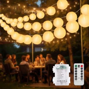 Jgd-Guirlande Lampions Led 8m 20 Lanternes, Alimentation Batterie, T&eacute;l&eacute;commande & Minuterie, 8 Modes &Eacute;clairage, &Eacute;tanche Pour Balcon, Jardin, Terrasse, F&ecirc;tes, D&eacute;coration Magique Ext&eacute;rieure - Neuf