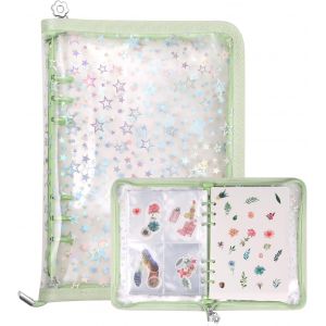 Mevronisshop-Organiseur De Rangement Pour Autocollants 4 En 1, Album De Collection D'autocollants A5 Avec Reliure, 140 Pochettes Et 20 Feuilles De Papier R&eacute;utilisable (Vert) - Neuf