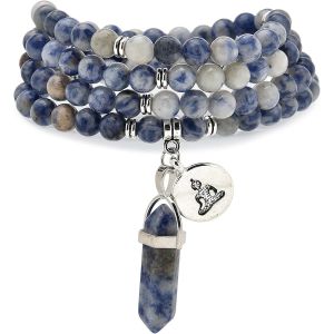 Eryi-Bracelet Mala 108 Perles Naturelles Collier De Pleine Conscience Avec Breloque Bouddha Yoga Zen Et Pendentif Prisme Hexagonal En Quartz Reiki - Neuf