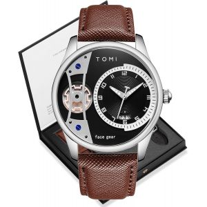 Eryi-Montre Homme Bracelet Cuir Analogique Montre Avec Boîte Étanche Date Quartz Montre Pour Homme Moderne, Cadeau Homme - Neuf