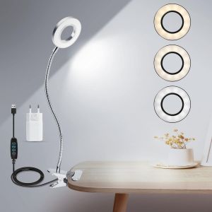 Lampe de lecture à pince, 5 W, 48 LED, lampe de chevet à intensité variable, 3 modes de couleur, 10 niveaux de luminosité, col de cygne flexible à 360° (argent) - Neuf