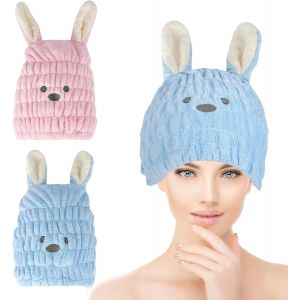 2 Pcs Bonnet Seche Cheveux Secs Serviette De S&egrave;che Cheveuxs Microfibres Turban Avec Oreilles De Lapin Cheveux &Agrave; S&eacute;chage Rapide Bonnet De Bain &Agrave; S&eacute;chage Rapide Super Absorbante Pour Femmes - Neuf