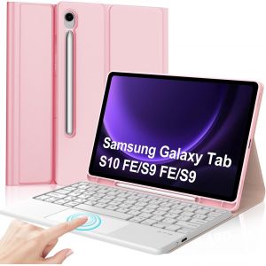Coque Clavier Pour Samsung Galaxy Tab S10 Fe/S9 Fe 10.9""/S9 11"", Étui Keyboard Avec Pavé Tactile, Clavier Touchpad Azerty Français Layout Bluetooth Détachable Avec Porte Crayon, Rose - Neuf