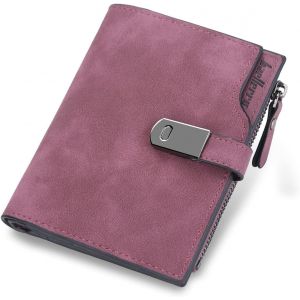 Women's PU Leather Wallet Purse Short Smooth and Soft Small Women's Wallet with 16 Card Slots and Zipper Coin Purse, Purple-S, Modern - Neuf