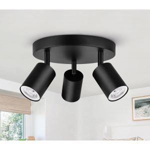 Subzonal-Plafonnier 3 Spots Led Orientable, Spots De Plafond Gu10, Plafonnier Spot Noir, Luminaire Spot Rampe Spot, Applique Spot Rond Pour Cuisine, Salon, Chambre (Sans Ampoule) - Neuf