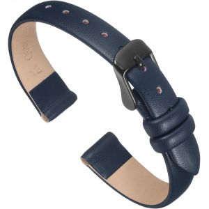 Kal-Bracelet En Cuir V&eacute;ritable Bleu Fonc&eacute; 12mm De Largeur, Bande De Montre Plate Et Fine En Cuir &Eacute;l&eacute;gant Avec Boucle Noire Pour Hommes Et Femmes - Neuf