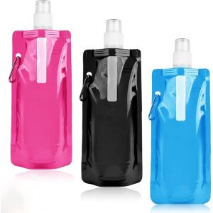 Eryi-Lot De 3 Bouteilles D'eau Pliables De 500 Ml - Bouteilles D'eau Pliables - Sac À Eau Pliable Portable - Bouteille D'eau Pliable - Gourde Réutilisable - Neuf