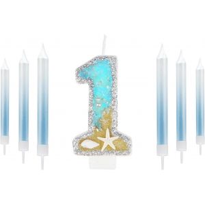 Chenquansarl-Bougie D'anniversaire À Paillettes Pour 1er Anniversaire, Pour Garçons Et Filles, Décoration De 1er Anniversaire Sur Le Thème De La Sirène, Bougie D'anniversaire À Paillettes Argentées, - Neuf